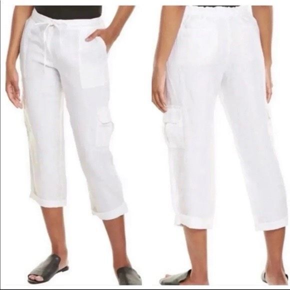 Tommy Bahama Palmbray Cropped Linen Cargo Drawstring  Pant XL White - Picture 1 of 13